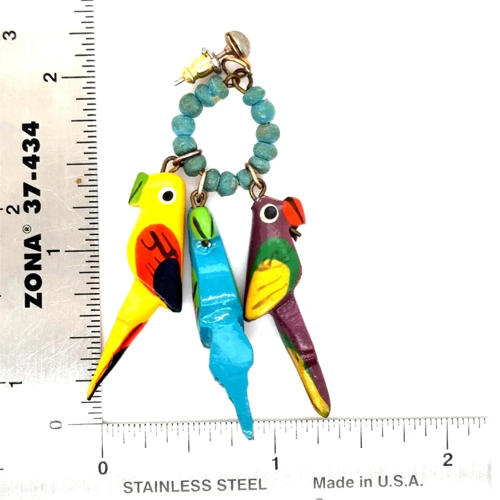 Tropical Bird Fish Earring Bundle Hand Painted Parrot Hoops Angelfish Posts